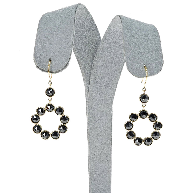 Black Diamond Circle Earrings, 18K