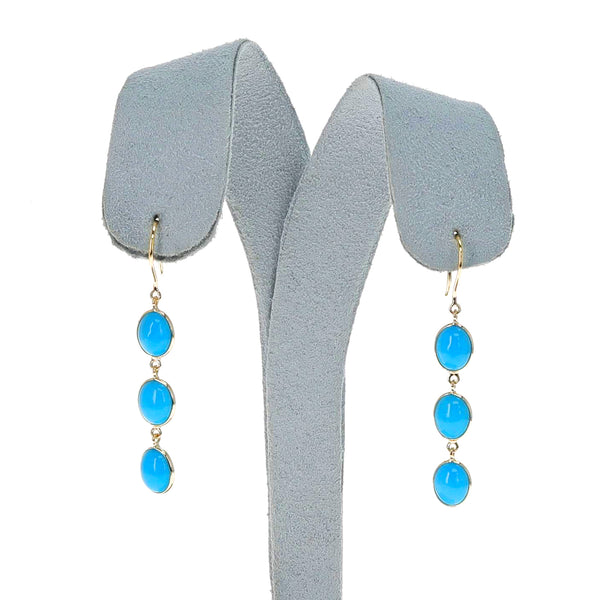 Three Oval Cabochon Turquoise Cocktail Earrings, 18K