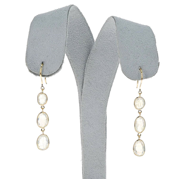 Three Rainbow Moonstone Dangling Earrings, 18K