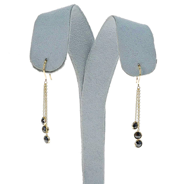 Black Diamond Trio Dangling Earrings, 18K