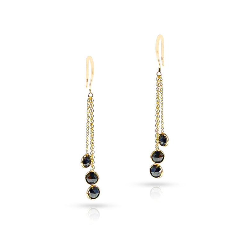 Black Diamond Trio Dangling Earrings, 18K