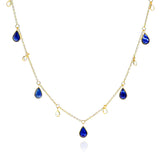 Pear Shape Sapphire and Diamond Rose Cut Drops Necklace, 18K
