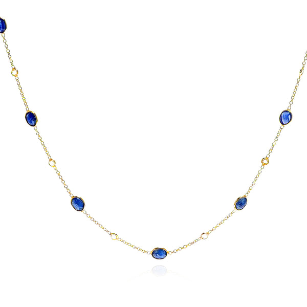 Oval Blue Sapphire and Diamond Rose Cut Necklace, 18K