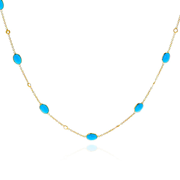 Oval Turquoise and Diamond Rose Cut Necklace, 18K