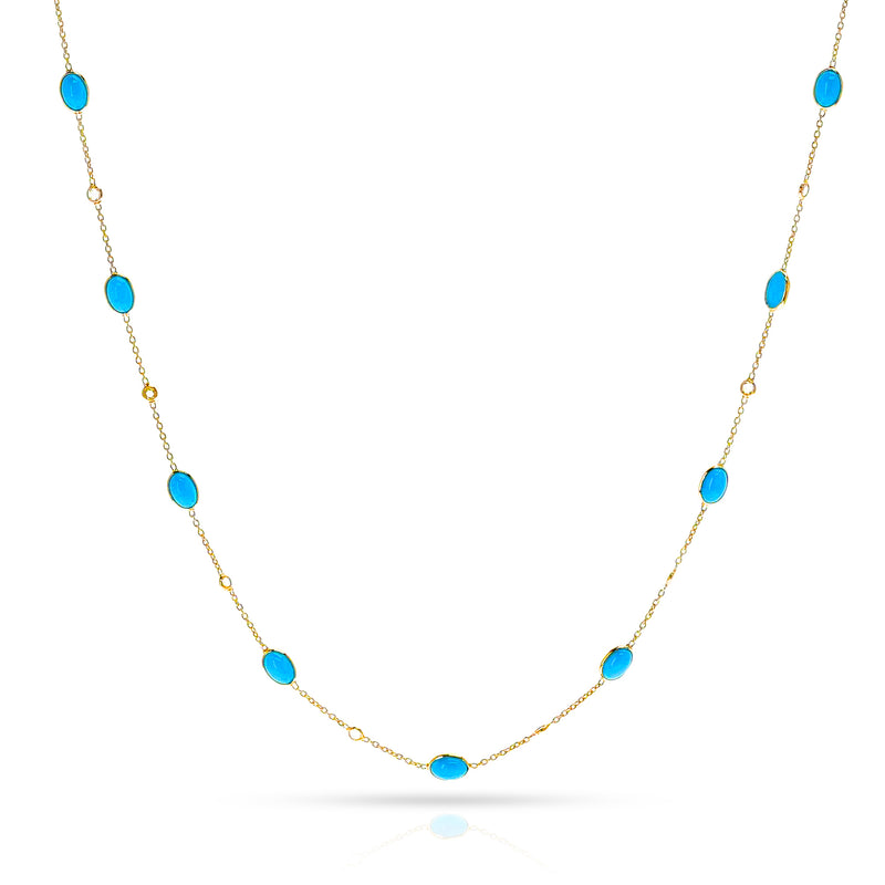 Oval Turquoise and Diamond Rose Cut Necklace, 18K