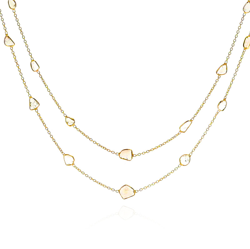 Double Line Diamond Slices Necklace, 18K