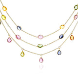 Triple Line Multi Sapphire Oval and Pear Shaped Necklace, 18K