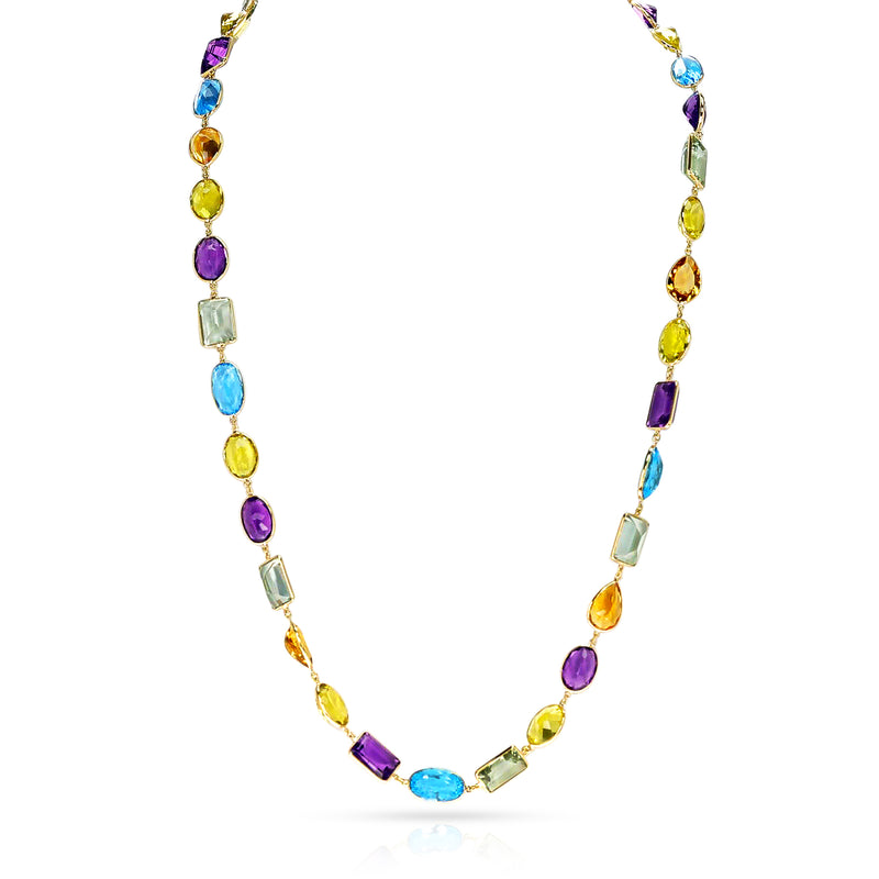 Large 40" Mixed Semi-Precious Necklace, 18K