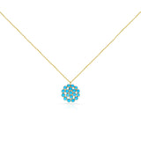 Round Cabochon Turquoise Cluster Pendant, 18K