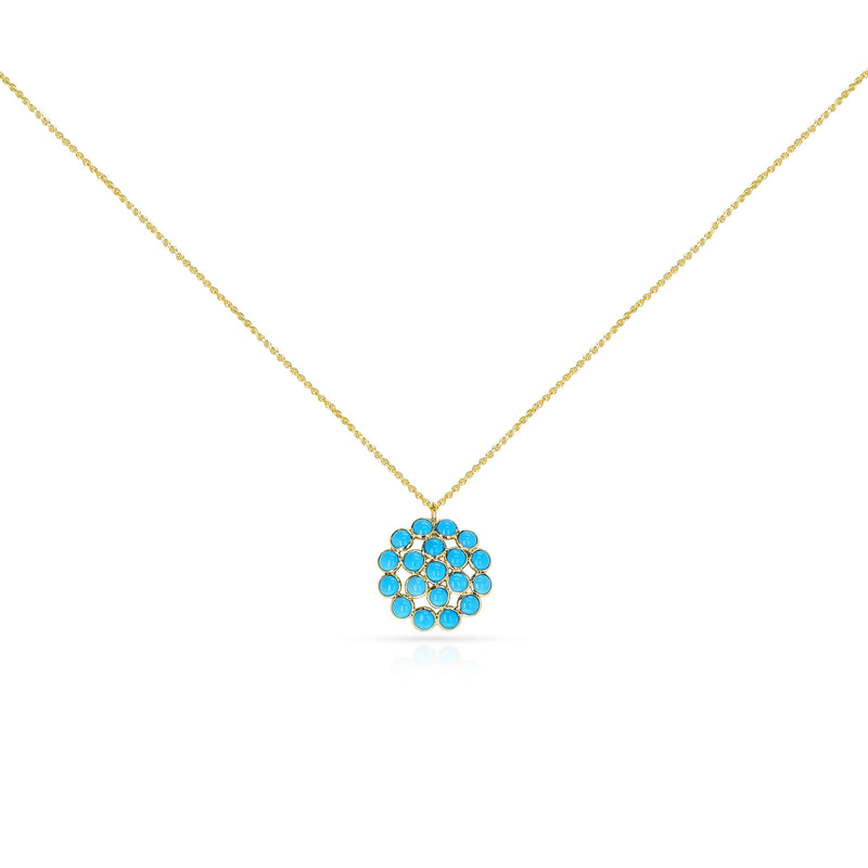 Round Cabochon Turquoise Cluster Pendant, 18K