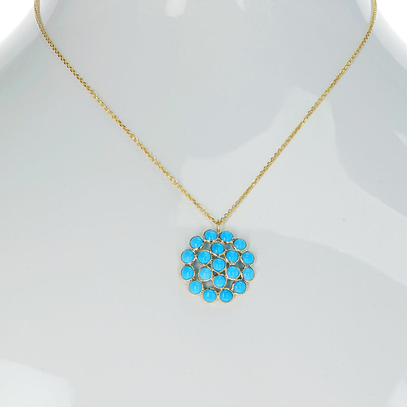 Round Cabochon Turquoise Cluster Pendant, 18K