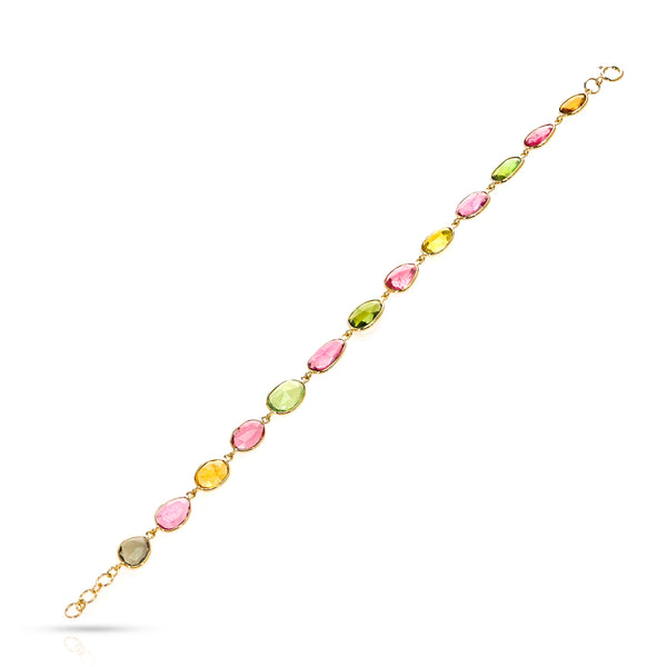 Multi-Tourmaline Mixed Rose Cut Tennis Bracelet, 18K