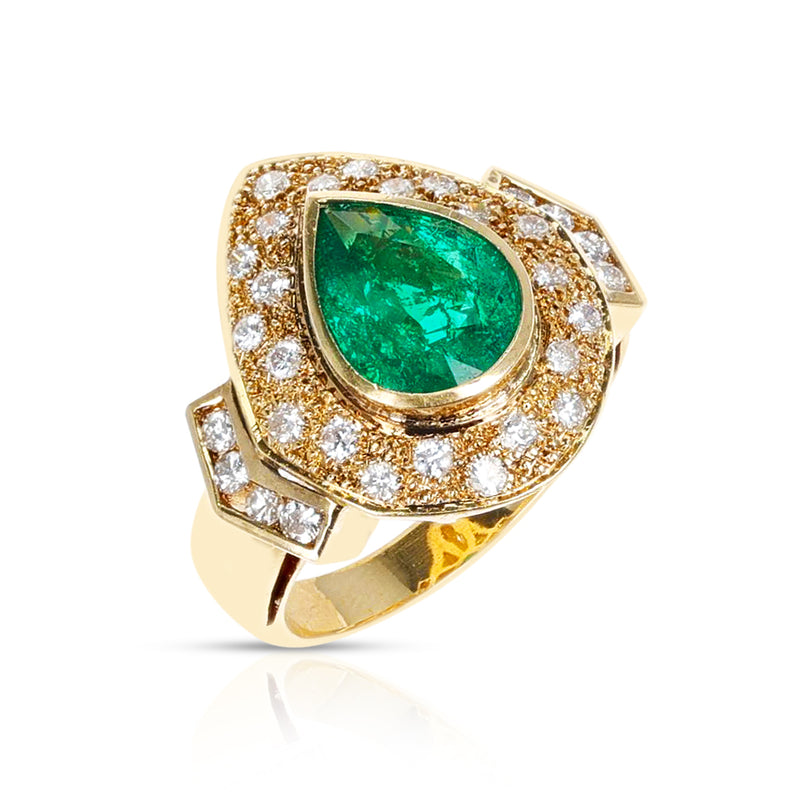 GIA Certified Natural Colombian Emerald Cocktail Ring with Diamonds, 18K
