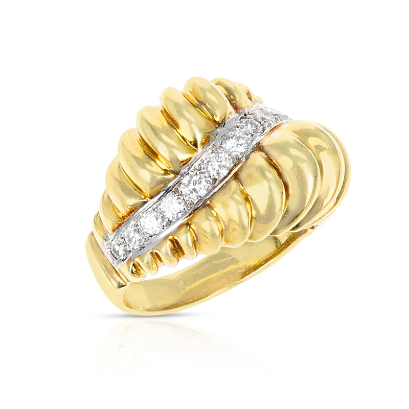 Curved Gold and Diamond Cocktail Ring, 18K