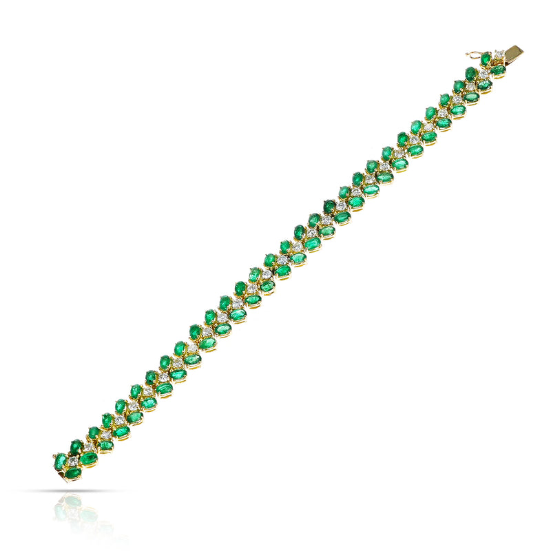 Moroni Italy Oval Emerald and Round Diamond Bracelet, 18K