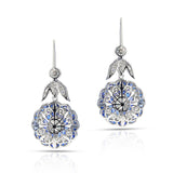 Art Deco Style Diamond Old European-Cut and Sapphire Earrings, 18k White