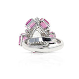 Triangular White Diamond Rose Cut Ring with Diamonds and Pink Sapphire, 18K