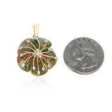 Unakite Carved Floral Pendant with 14k Goldwork and Diamonds