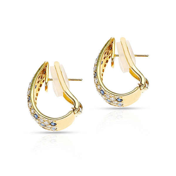 Half-Hoop Diamond and Sapphire Earrings, 18K