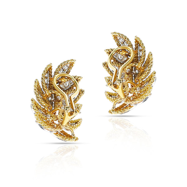 Leaf-Shape Diamond Cocktail Earrings, 18K Yellow