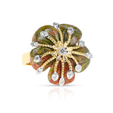 Unakite Carved Floral Ring with 14k Goldwork and Diamonds