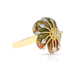 Unakite Carved Floral Ring with 14k Goldwork and Diamonds