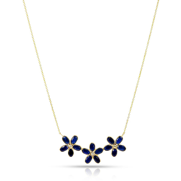 Gemstone Floral Necklace with Diamond, 18k