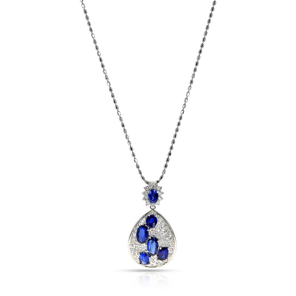 Six Oval Sapphires and Diamond Pendant Necklace, Platinum