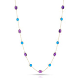 Oval and Round Amethyst and Turquoise Necklace, 18k Yellow Gold