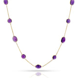 Oval and Round Amethyst Cabochon Necklace , 18k Yellow Gold