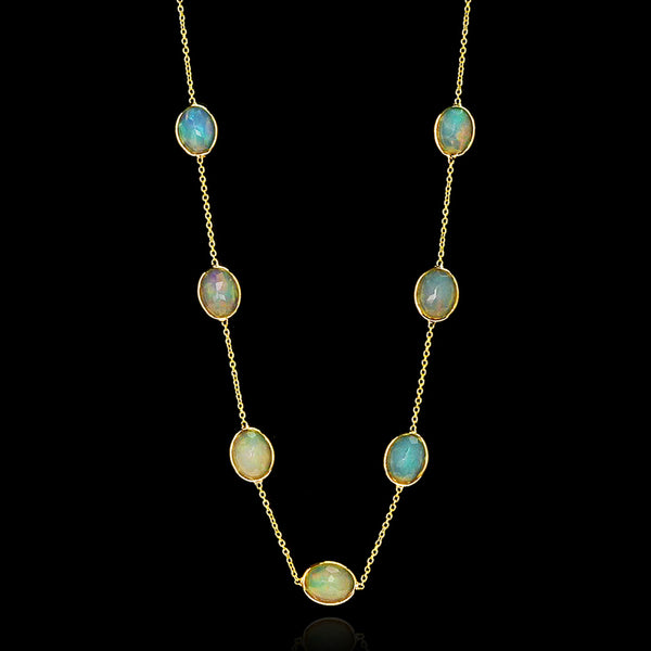 Oval Opal Rose-Cut Necklace, 18k Yellow Gold