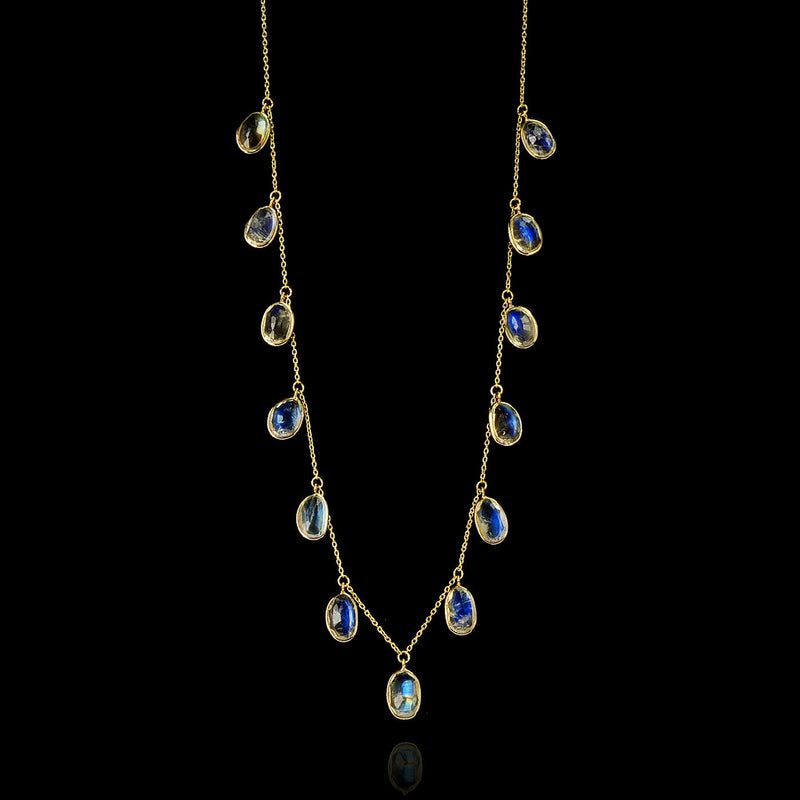 Moonstone Rose-Cut Drop Necklace, 18k