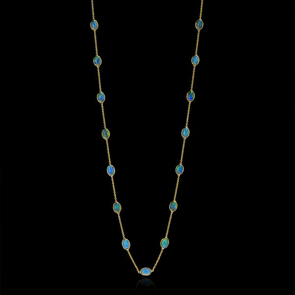 Oval Opal Cabochon Necklace, 18k Yellow Gold