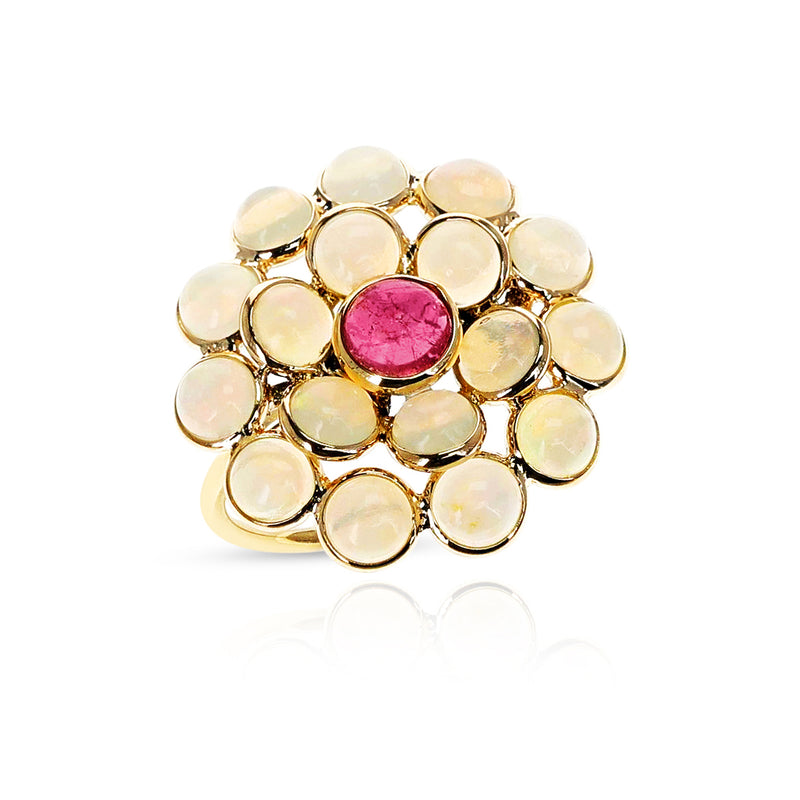 Gemstone Cabochon Large Cluster Ring, 18k