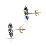 Sapphire Floral Earrings with Diamonds, 18k Yellow Gold