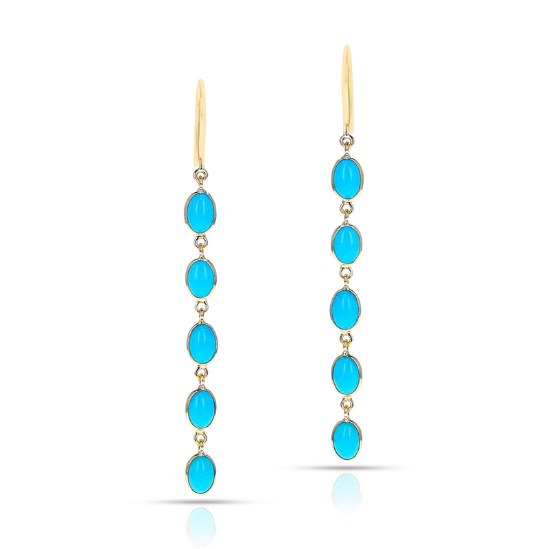 Oval Shape Turquoise Dangling Earrings made in 18 Karat Yellow Gold