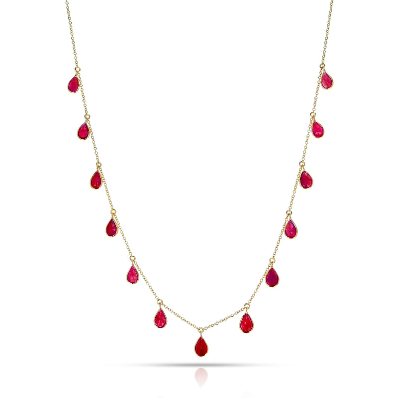 Pear Shape Gemstone with Drops, 18k