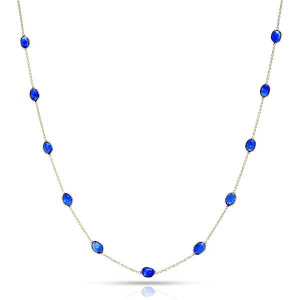 Oval Shape Blue Sapphire Necklace, 18 Karat Gold