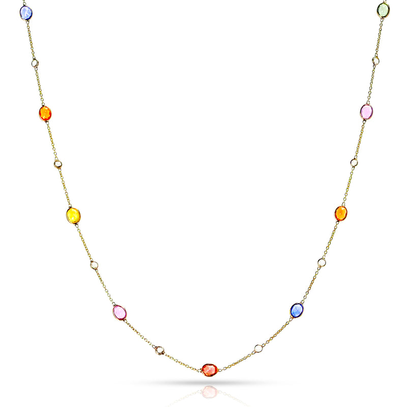 Gemstone Necklace with Diamond Rose Cuts, 18 Karat Gold