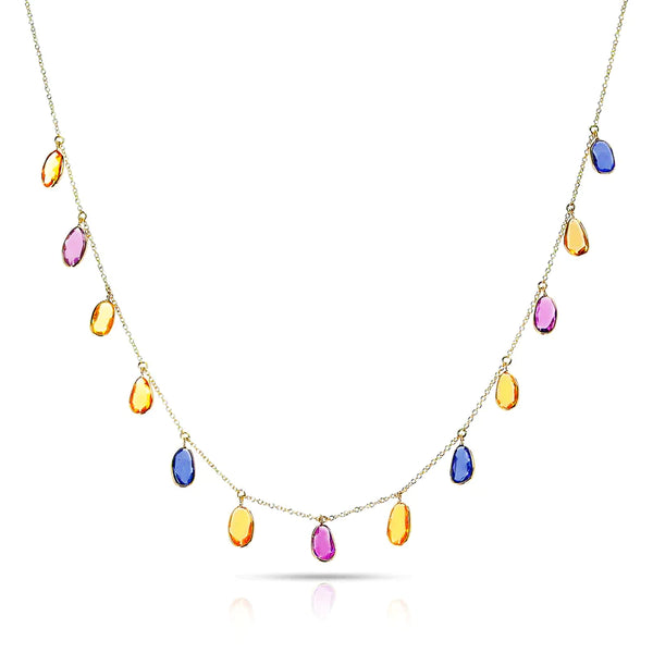 Multi-Sapphire Rose-Cut Drop Necklace, 18k