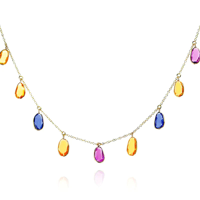 Multi-Sapphire Rose-Cut Drop Necklace, 18k