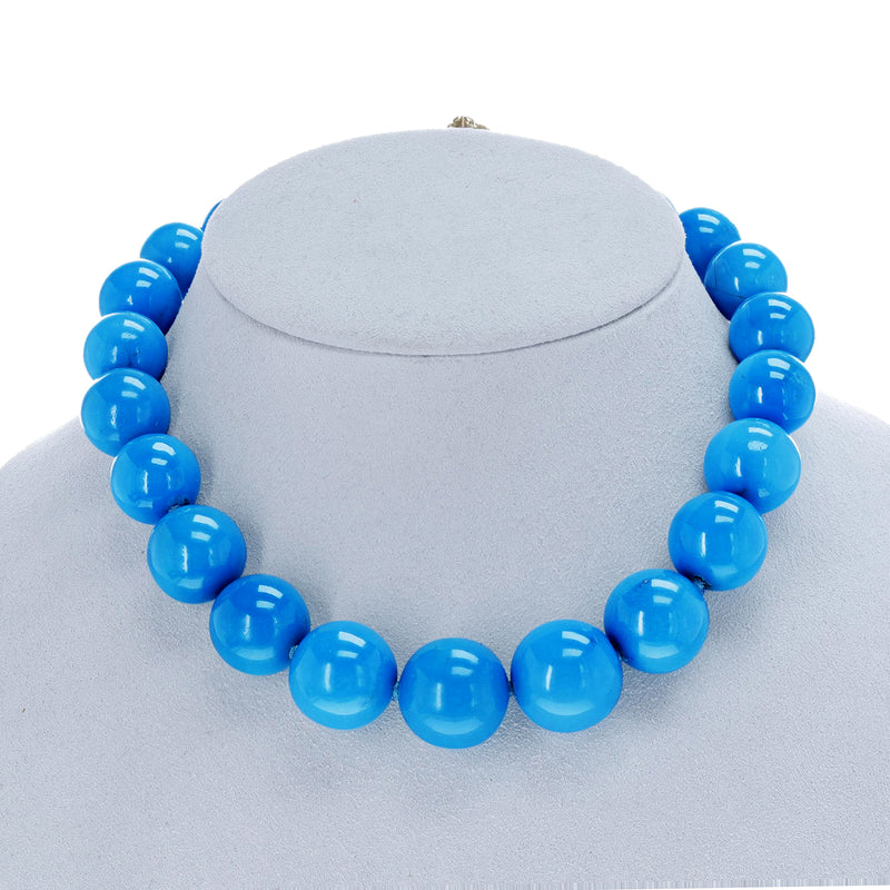 GIA Certified Natural Turquoise Beads Necklace, 18k