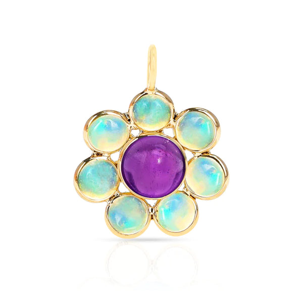 Opal and Gemstone Floral Pendant, 18k Yellow Gold