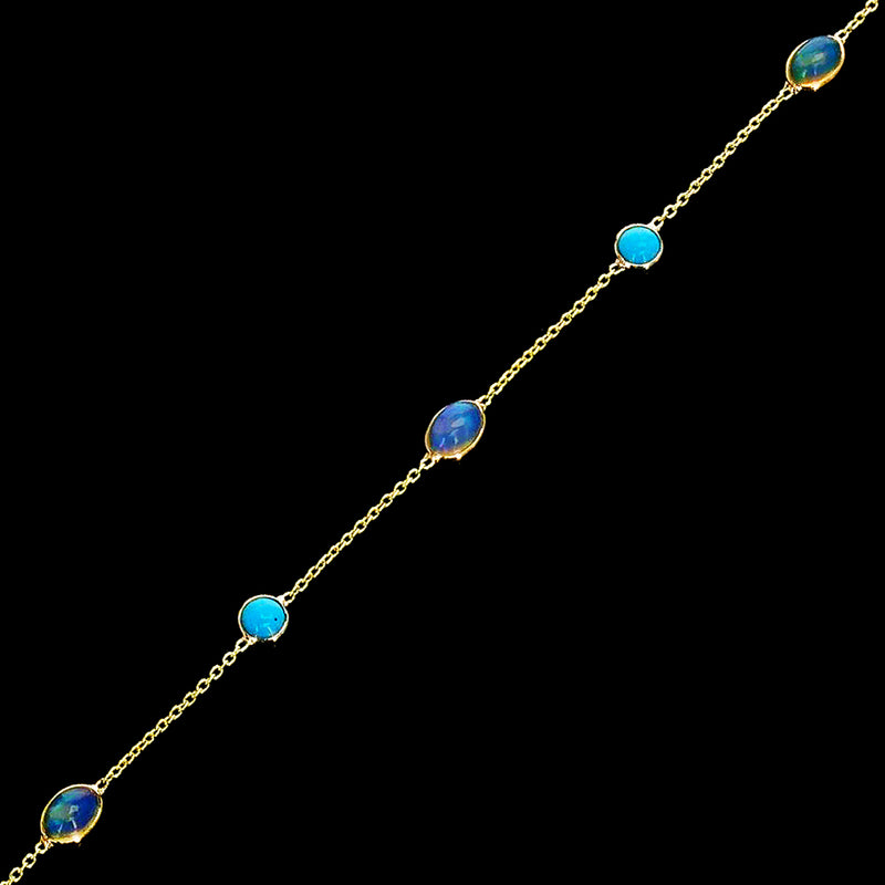 Opal Round and Oval Cabochon Tennis Bracelet, 18k Yellow Gold