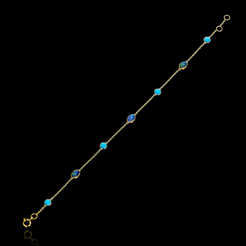 Opal Round and Oval Cabochon Tennis Bracelet, 18k Yellow Gold