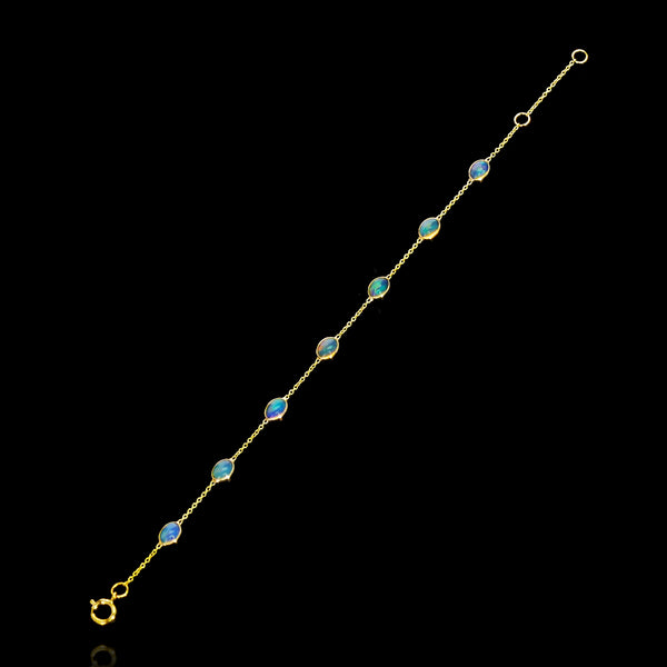 Opal Oval Cabochon Tennis Bracelet, 18k Yellow Gold