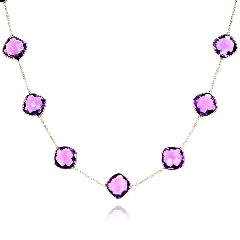 Mixed Cut Amethyst Faceted Necklace, 18k