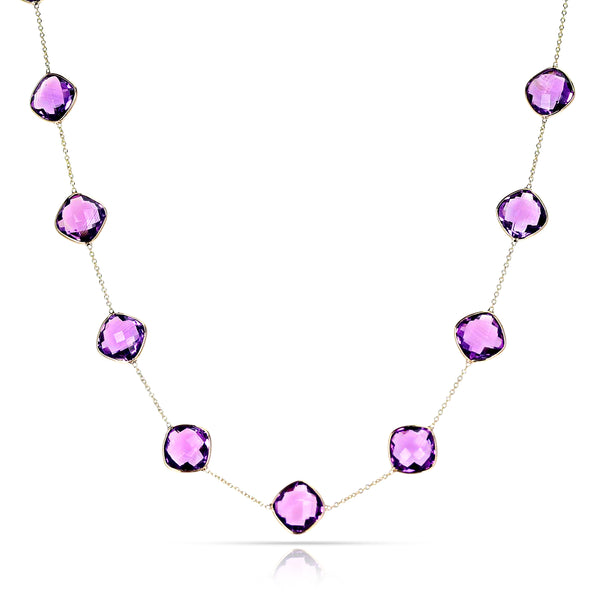 Mixed Cut Amethyst Faceted Necklace, 18k