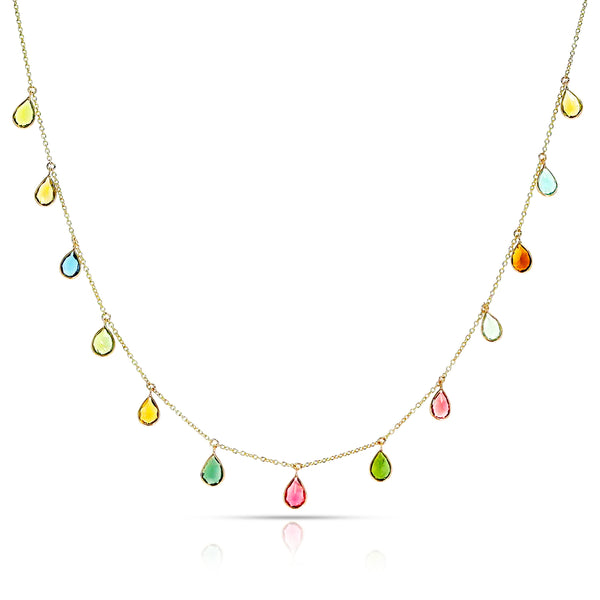 Pear Shape Multi Sapphire Necklace with Drops, 18k