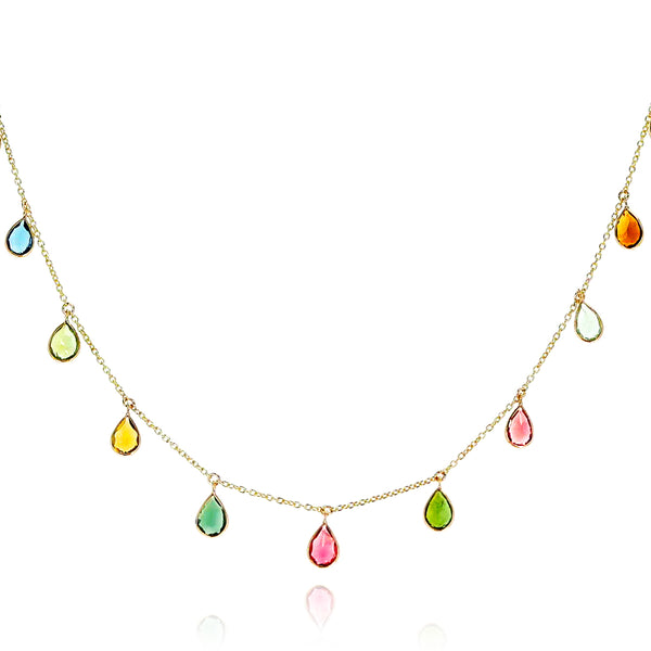 Pear Shape Multi Sapphire Necklace with Drops, 18k